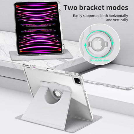 iPad Pro 12,9" (2022 / 2021 / 2020 / 2018) 2-i-1 Hybrid Flip-deksel med pennholder og kameralinsebeskytter - grå / gjennomsiktig