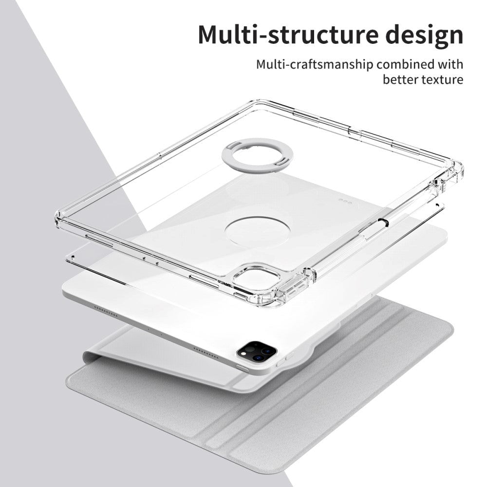 iPad Pro 12,9" (2022 / 2021 / 2020 / 2018) 2-i-1 Hybrid Flip-deksel med pennholder og kameralinsebeskytter - grå / gjennomsiktig