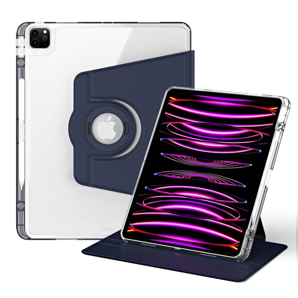 iPad Pro 12,9" (2022 / 2021 / 2020 / 2018) 2-i-1 Hybrid Flip-deksel med pennholder og kameralinsebeskytter - blå / gjennomsiktig