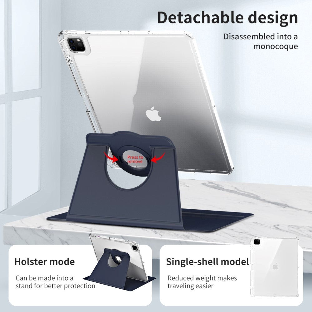 iPad Pro 12,9" (2022 / 2021 / 2020 / 2018) 2-i-1 Hybrid Flip-deksel med pennholder og kameralinsebeskytter - blå / gjennomsiktig