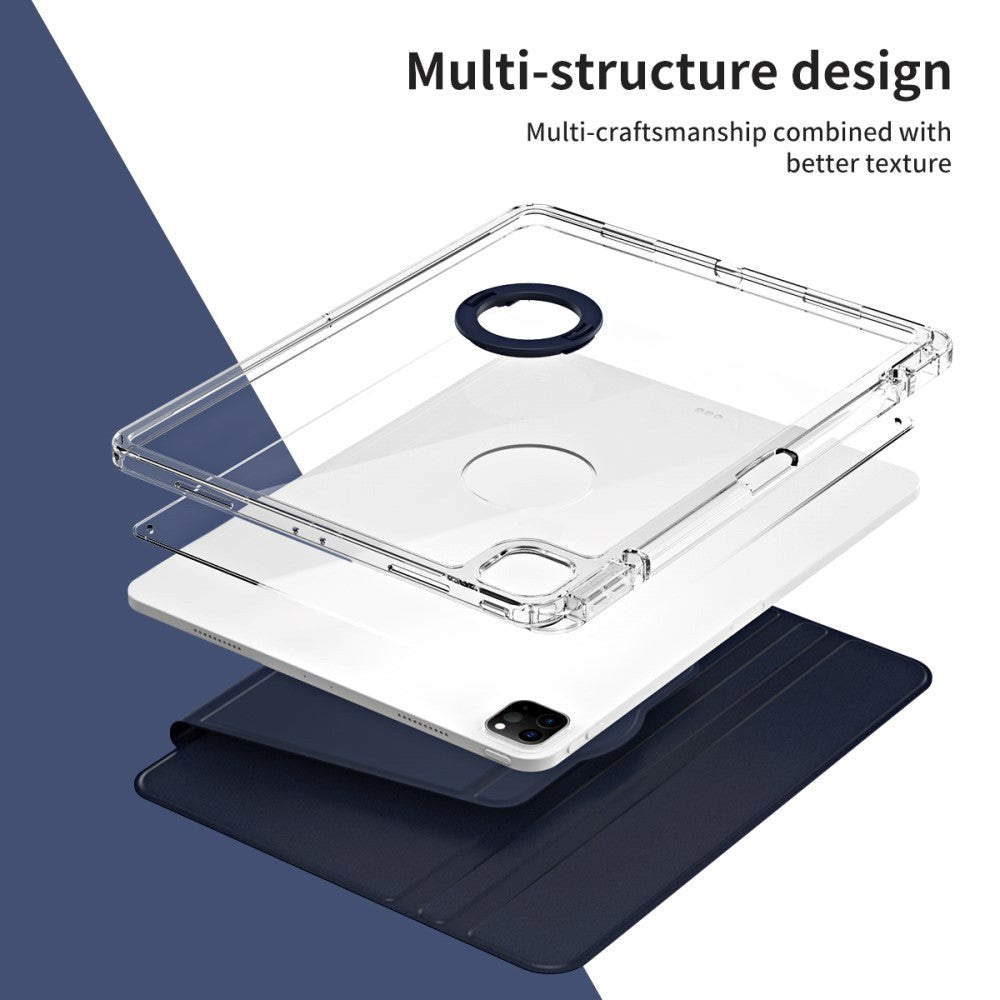 iPad Pro 12,9" (2022 / 2021 / 2020 / 2018) 2-i-1 Hybrid Flip-deksel med pennholder og kameralinsebeskytter - blå / gjennomsiktig