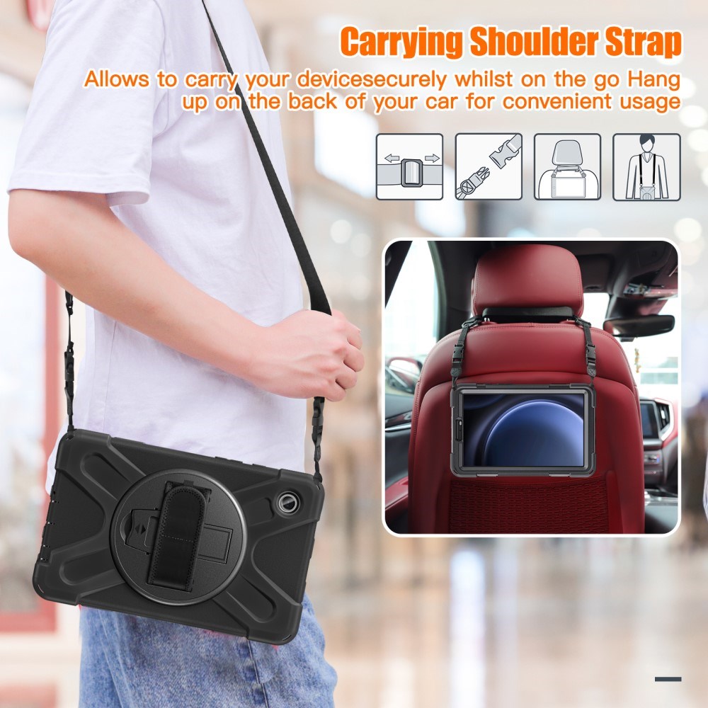 EIDERWOOD Samsung Galaxy Tab A9 Craftsman Bakdeksel m. Håndholder, Stativ, Blyantholder &amp; Skulderstropp - Svart