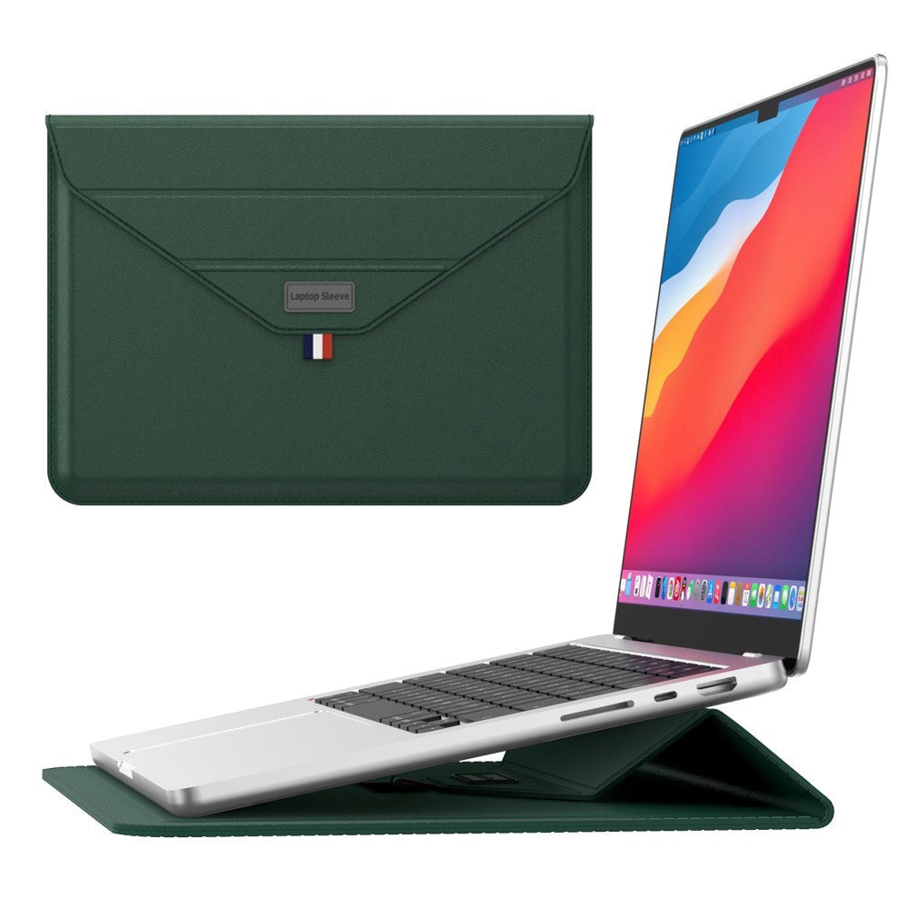 Laptop-/MacBook-omslag 13-14" (32 x 24 cm) med tri-fold stativ - Grønn