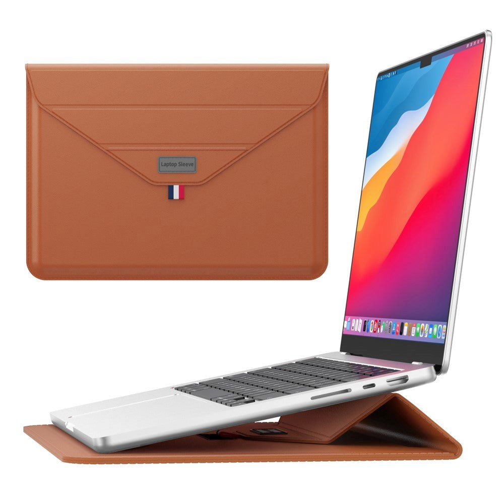 Laptop / MacBook Sleeve 13-14" (32 x 24 cm) m. Tri-fold Ståfunktion - Brun