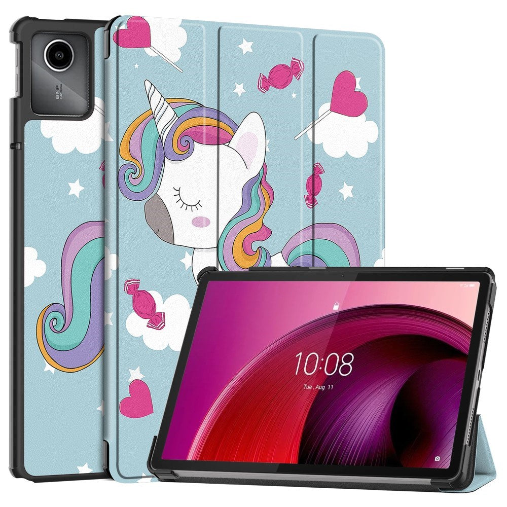 EIDERWOOD Lenovo Tab M11 Tri-Fold flip-deksel i kunstskinn m. Søvnfunksjon - Unicorn