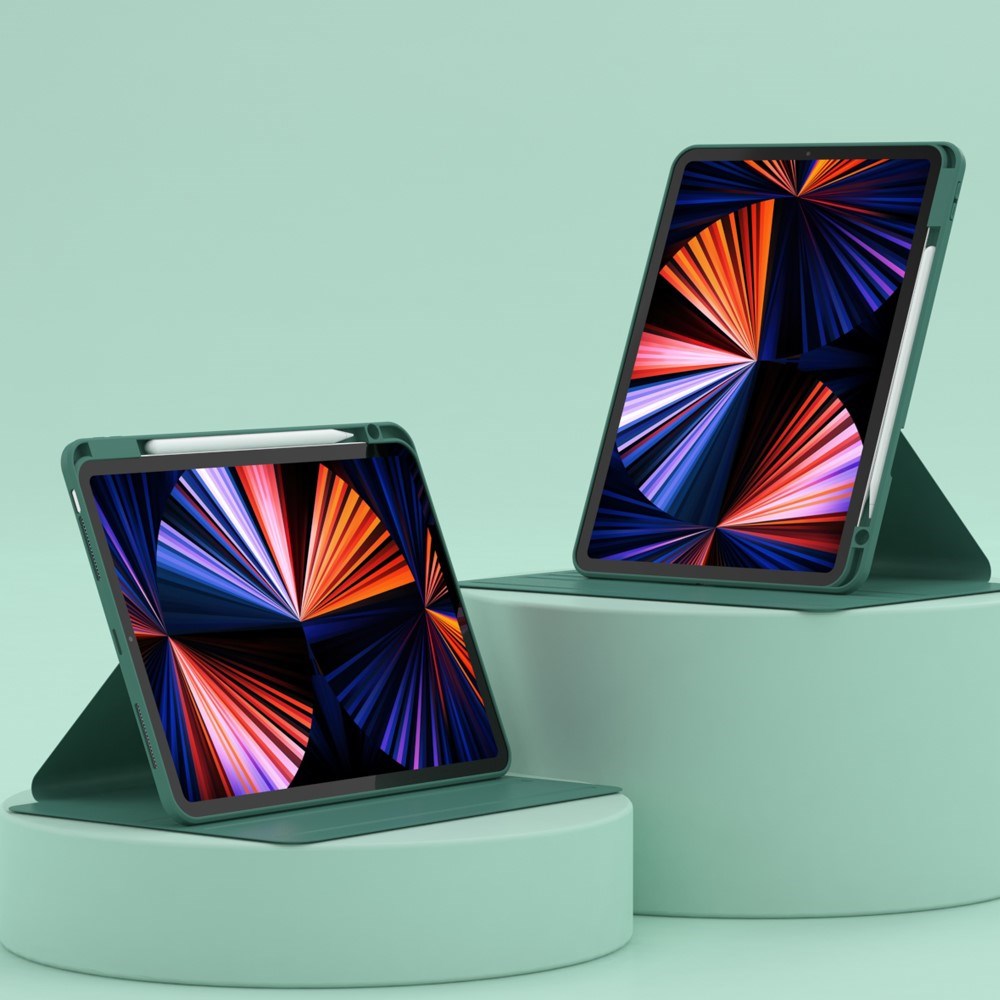 iPad Air 10,9-11" (2025-2020) / Pro 11" (2022-2018) Hybrid Flip-deksel m. Penneholder og kameralinsebeskytter - Grønn / Gjennomsiktig