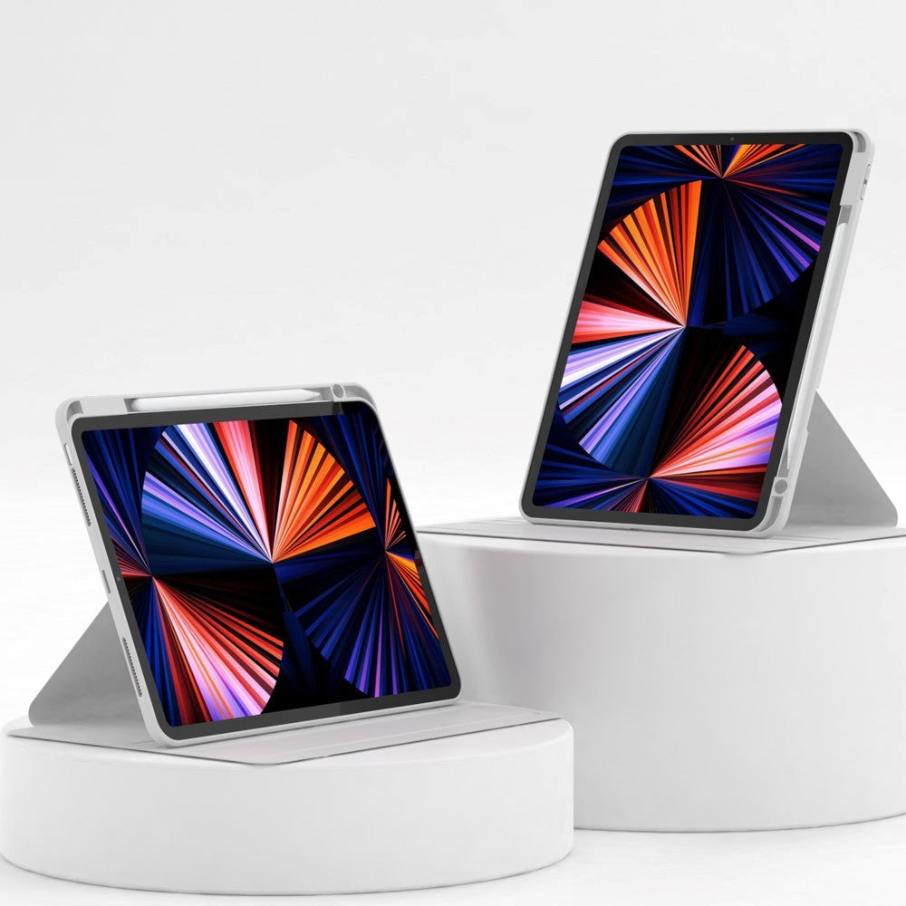 iPad Air 10,9-11" (2025-2020) / Pro 11" (2022-2018) Hybrid Flip-deksel m. Penneholder og kameralinsebeskytter - Grå / Gjennomsiktig