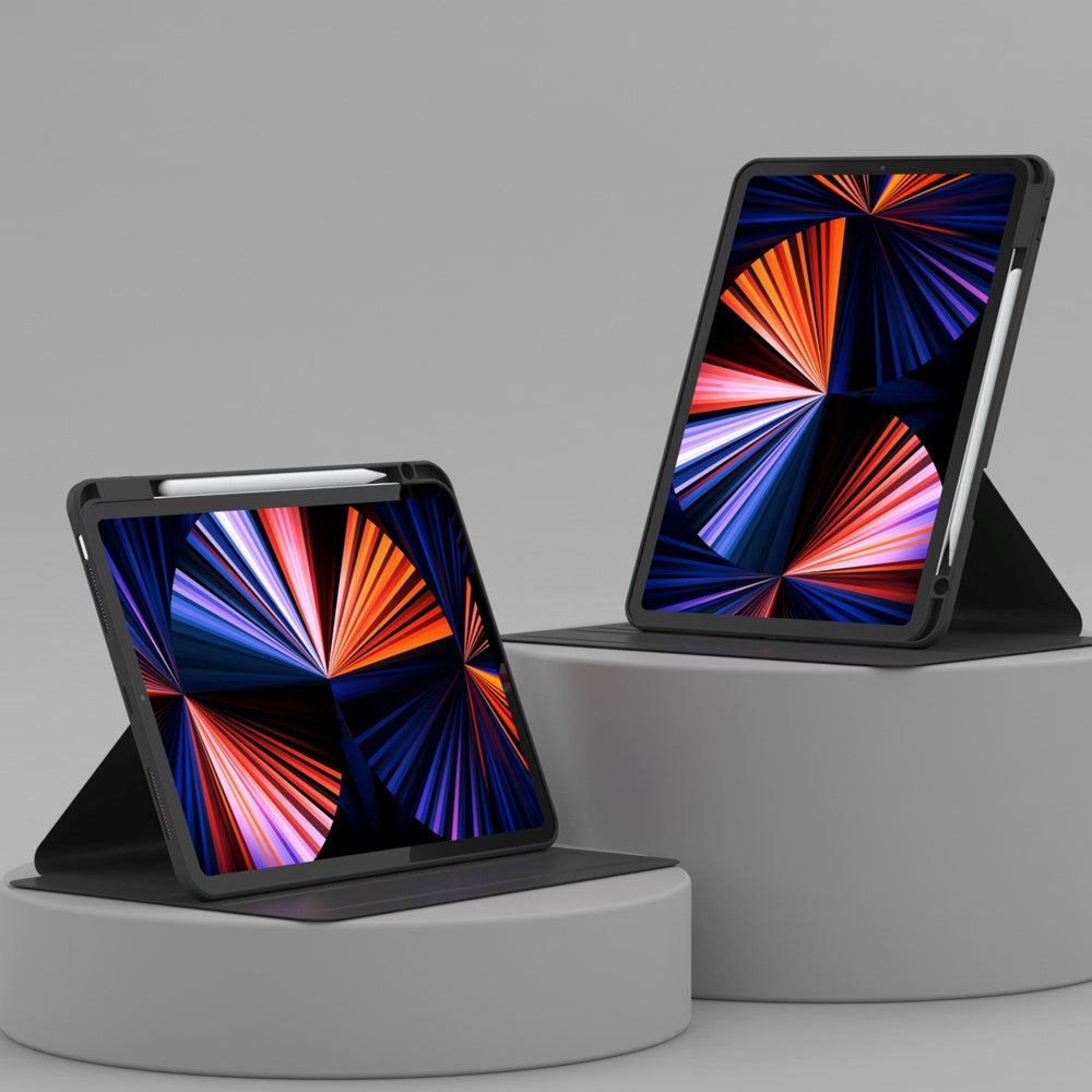 iPad Air 10.9-11" (2025-2020) / Pro 11" (2022-2018) Hybrid Flip Cover m. Pen Holder og Kameralinse Beskytter - Sort / Gennemsigtig