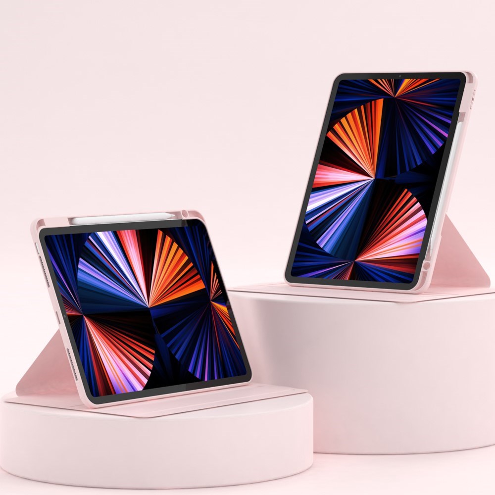 iPad Air 10,9-11" (2025-2020) / Pro 11" (2022-2018) Hybrid Flip-deksel m. Penneholder og kameralinsebeskytter - Rosa / Gjennomsiktig