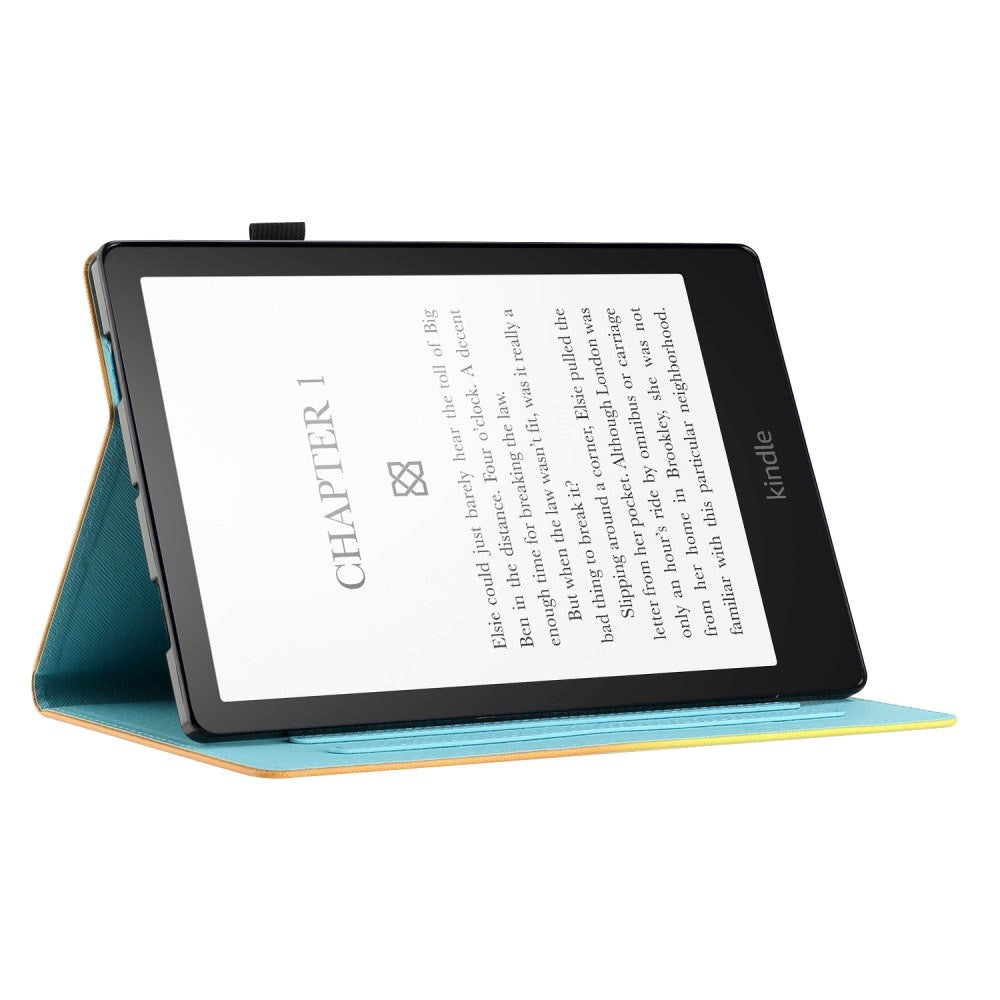 Amazon Kindle Paperwhite 5 11. generasjon (2021) Leather Flip Cover m. Stativ &amp; kortholder - rosa / blå marmor