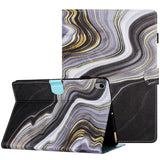 iPad 11" (2025) / iPad 10,9" (2024/2022) Leather Flip Cover m. Stativ og kortholder - svart / gull marmor