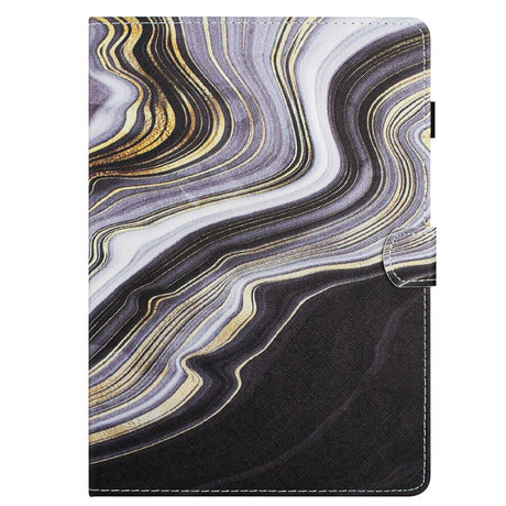 iPad 11" (2025) / iPad 10,9" (2024/2022) Leather Flip Cover m. Stativ og kortholder - svart / gull marmor