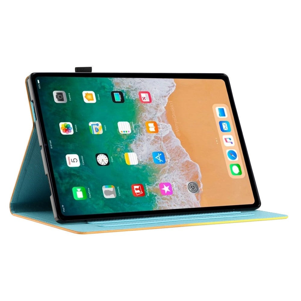 iPad Air (2022 / 2020) / Pro 11 (2022 / 2021 / 2020 / 2018) Leather Flip Cover m. Stativ og kortholder - lilla / blå marmor