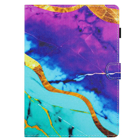 iPad Air (2022 / 2020) / Pro 11 (2022 / 2021 / 2020 / 2018) Leather Flip Cover m. Stativ og kortholder - lilla / blå marmor