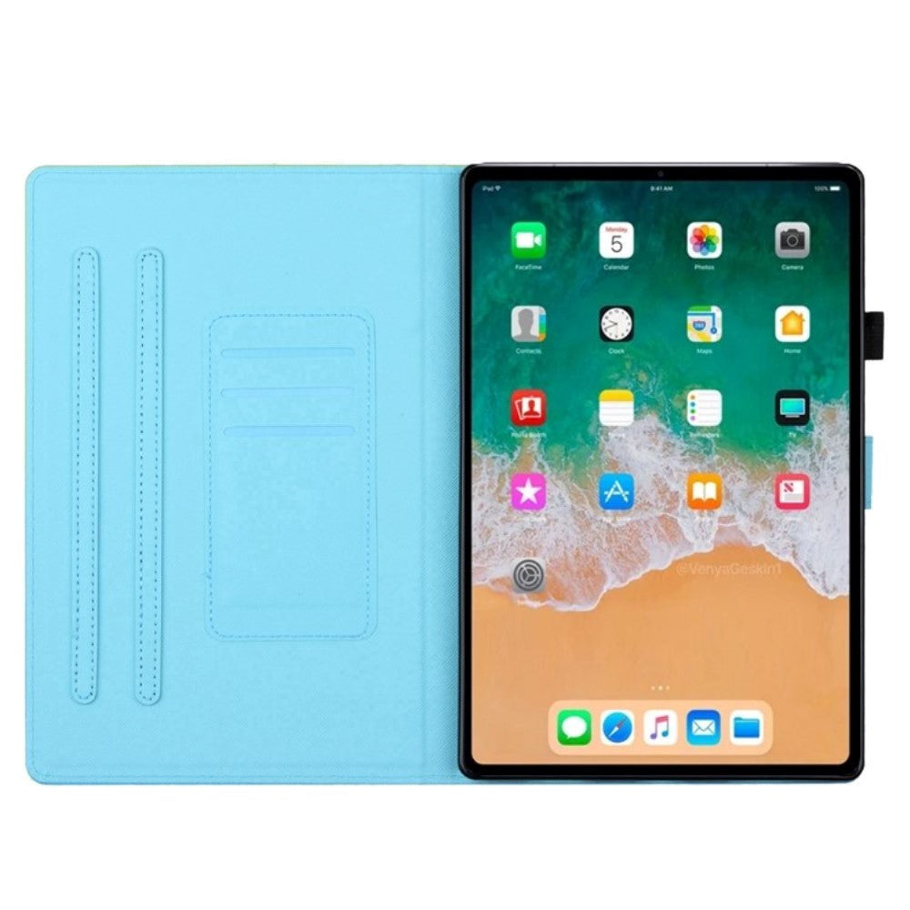 iPad 10,2" (2021 / 2020 / 2019) Flip-deksel i skinn med stativ og kortholder - rosa / blå marmor