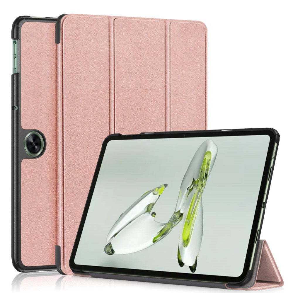 OnePlus Pad Go Tri-Fold Leather Flip Cover m. Stativfunksjon - Rose Gold