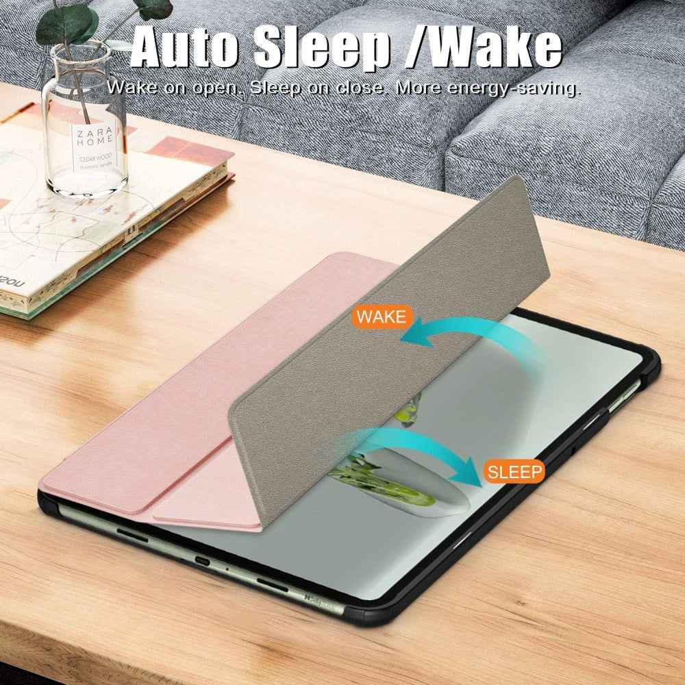 OnePlus Pad Go Tri-Fold Leather Flip Cover m. Stativfunksjon - Rose Gold