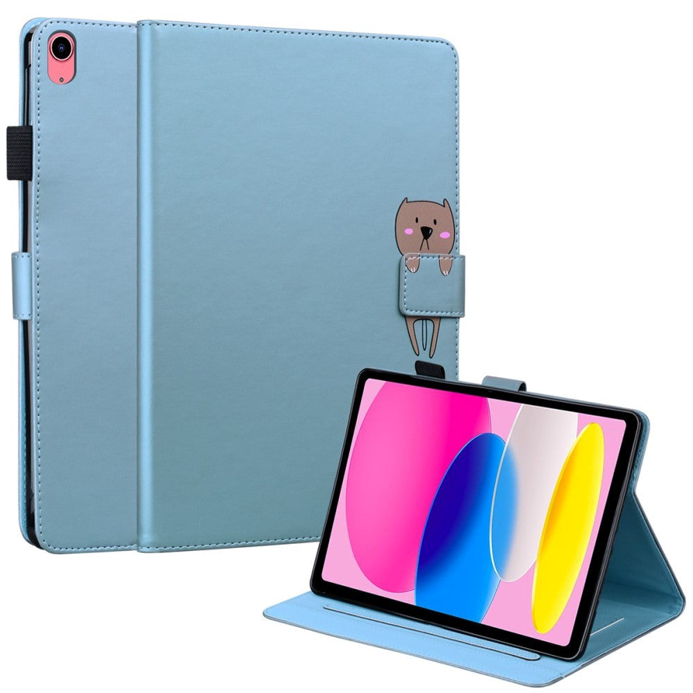 iPad 11" (2025) / iPad 10,9" (2024/2022) Leather Flip Cover m. Dyremotiv - Blå 