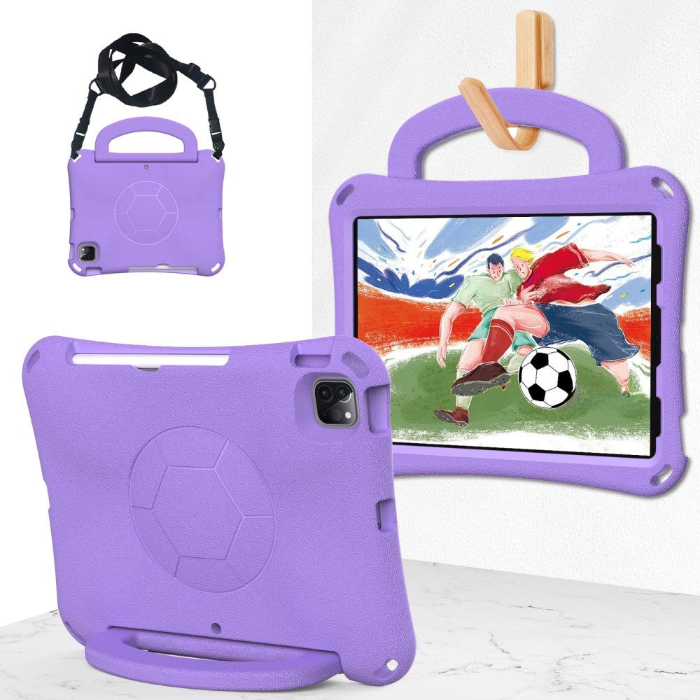 EIDERWOOD iPad Air 10,9" (2022 / 2020) / Pro 11" (2024-2018) Barnedeksel - Fotball - Stativ og håndtak - Lilla
