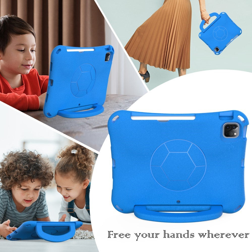 EIDERWOOD iPad Air 10,9" (2022 / 2020) / Pro 11" (2024-2018) Barnedeksel - Fotball - Stativ og håndtak - Blå