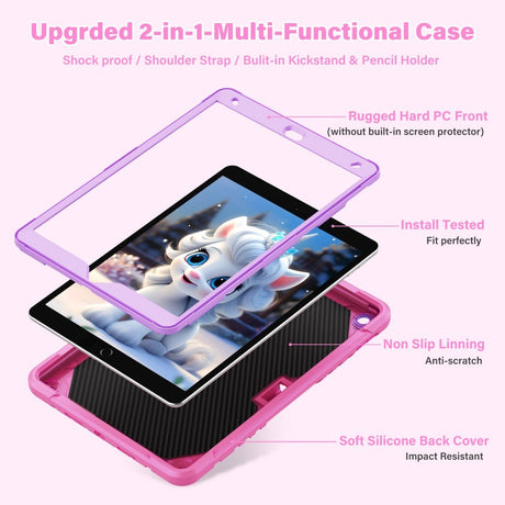 EIDERWOOD iPad 10,2" (2021 / 2020 / 2019) Unicorn Kickstand Kids Case - Rosa / Lilla
