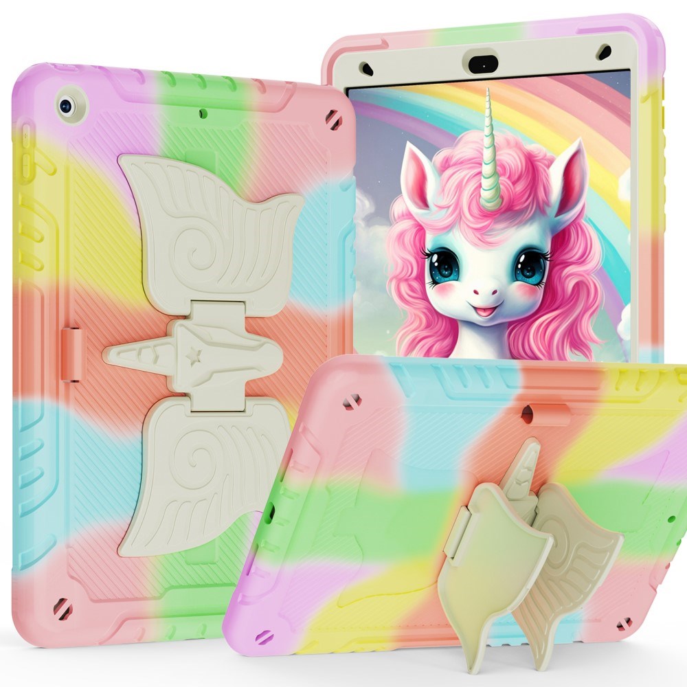 EIDERWOOD iPad 10,2" (2021 / 2020 / 2019) Unicorn Kickstand Kids Case - Rainbow / Beige