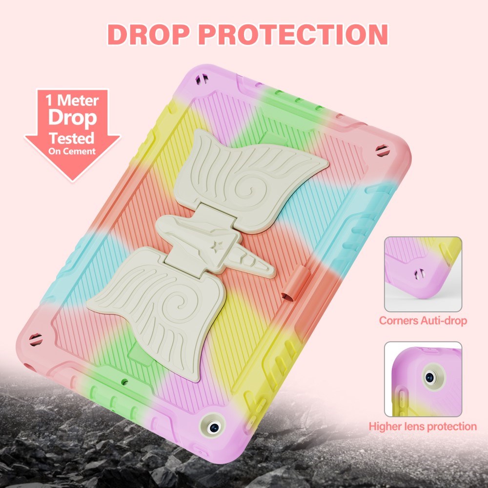 EIDERWOOD iPad 10,2" (2021 / 2020 / 2019) Unicorn Kickstand Kids Case - Rainbow / Beige