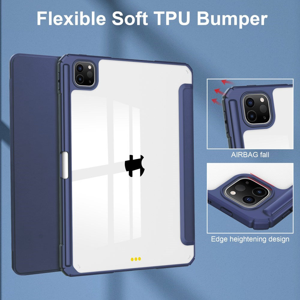 EIDERWOOD iPad Pro 11 (2024) Hybrid Flip Cover m. Penneholder - blå og gjennomsiktig