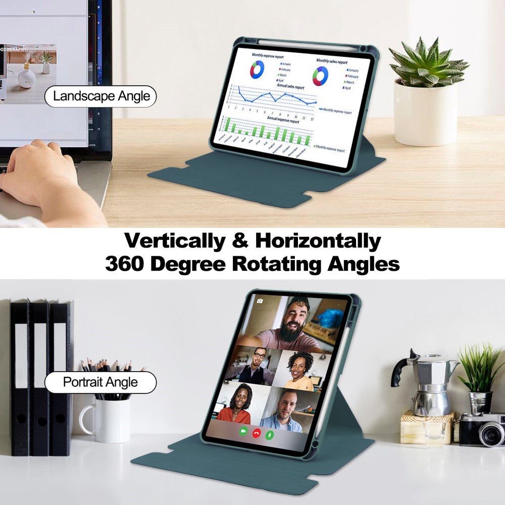 EIDERWOOD iPad Pro 11" (2024) Hybrid Flip-deksel med roterende stativfunksjon - Gjennomsiktig / Grønn