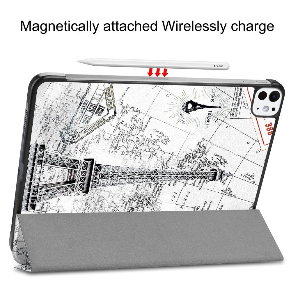 EIDERWOOD iPad Pro 11" (2024) Tri-Fold flip-deksel i kunstskinn med sovefunksjon - Eiffeltårnet