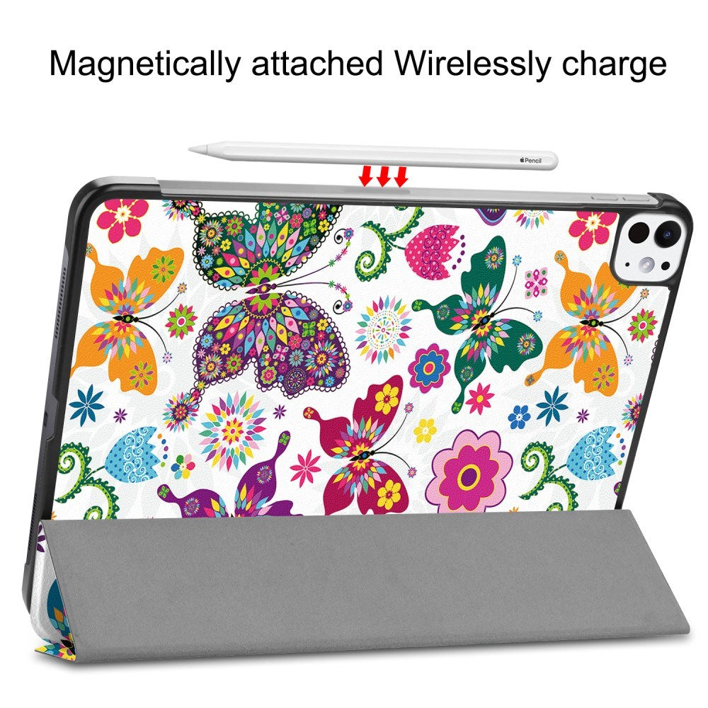 EIDERWOOD iPad Pro 11" (2024) Tri-Fold flip-deksel i kunstskinn med sovefunksjon - sommerfugler