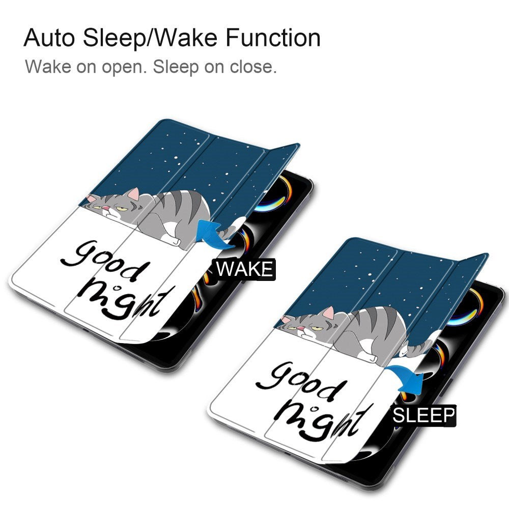 EIDERWOOD iPad Pro 11" (2024) Tri-Fold flip-deksel i kunstskinn med sovefunksjon - Cat