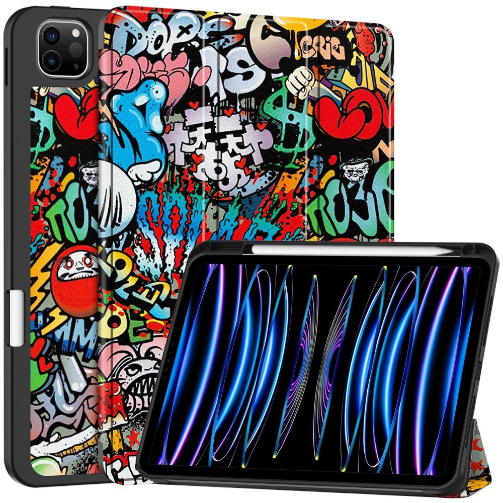 EIDERWOOD iPad Pro 11" (2025 / 2024) Tri-Fold Kunstlæder Flip Cover m. Vågeblus Funktion - Graffiti