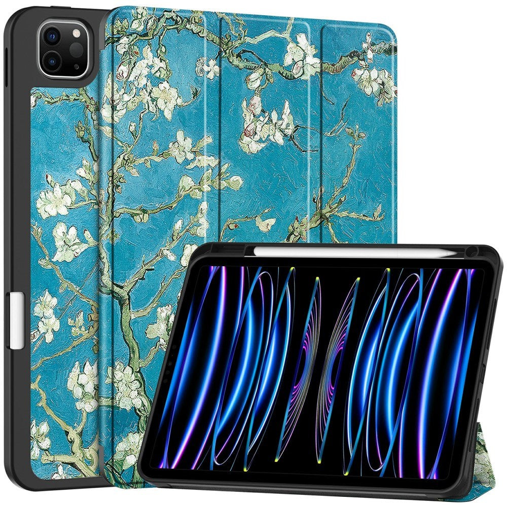 EIDERWOOD iPad Pro 11" (2025 / 2024) Tri-Fold Kunstlæder Flip Cover m. Vågeblus Funktion - Blomster