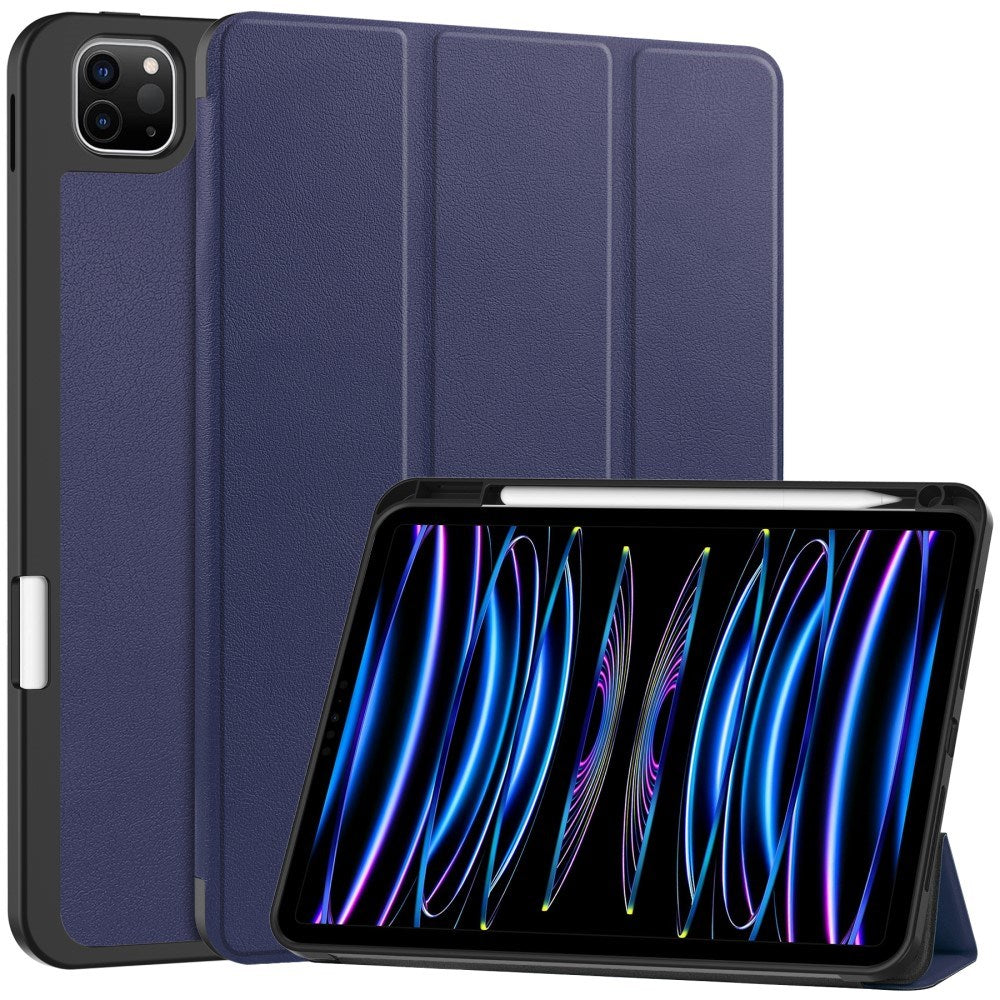 EIDERWOOD iPad Pro 11" (2024) Tri-Fold Leather Flip Cover m. Apple Pencil Holder - Blå