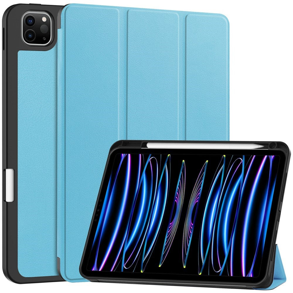 EIDERWOOD iPad Pro 11" (2024) Tri-Fold Leather Flip Cover m. Apple Pencil Holder - Blå