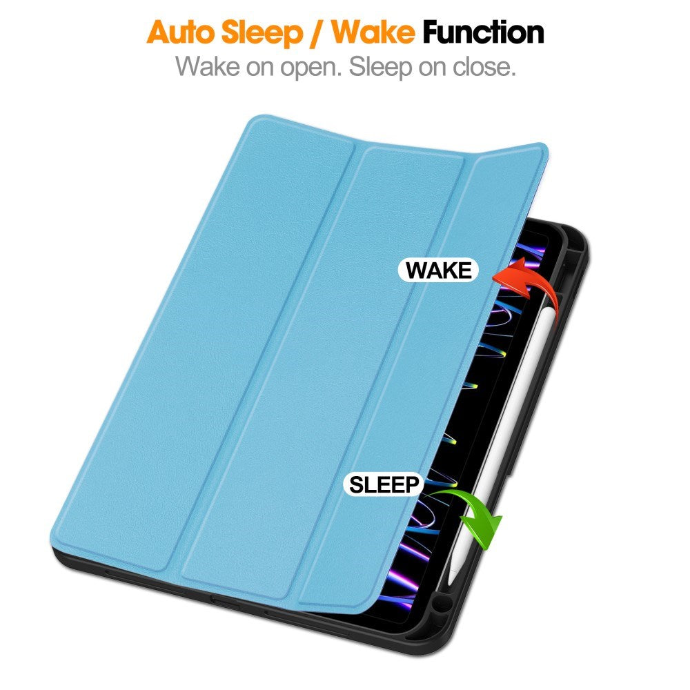 EIDERWOOD iPad Pro 11" (2024) Tri-Fold Leather Flip Cover m. Apple Pencil Holder - Blå