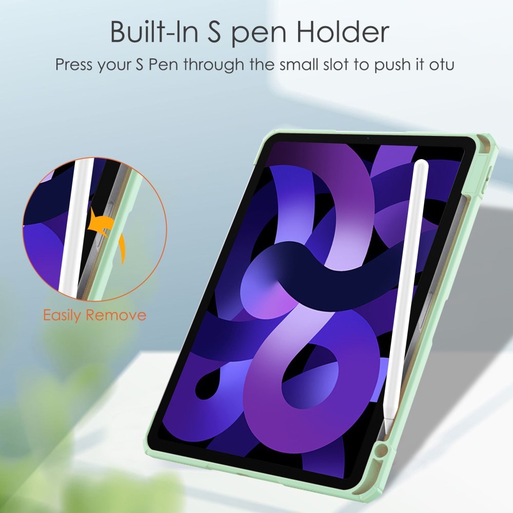 EIDERWOOD iPad Air 11" (2025 / 2024) Hybrid Flip-deksel med pennholder - Mintgrønn og gjennomsiktig