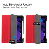 EIDERWOOD iPad Air 11" (2025 / 2024) Litchi Tri-Fold Leather Flip Cover m. Apple blyantholder - rød