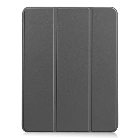 EIDERWOOD iPad Air 11" (2025 / 2024) Litchi Tri-Fold Leather Flip Cover m. Apple blyantholder - grå