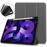 EIDERWOOD iPad Air 11" (2025 / 2024) Litchi Tri-Fold Leather Flip Cover m. Apple blyantholder - grå