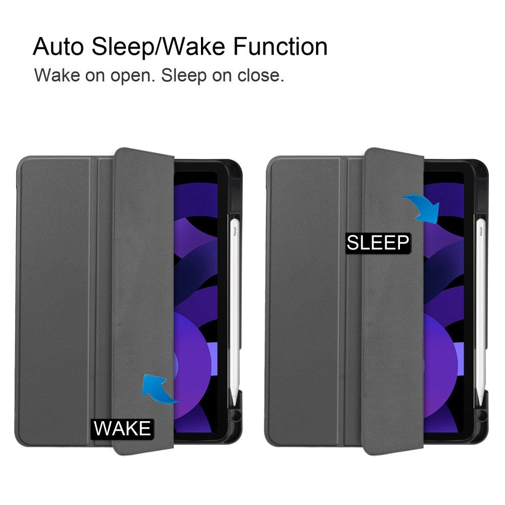 EIDERWOOD iPad Air 11" (2025 / 2024) Litchi Tri-Fold Leather Flip Cover m. Apple blyantholder - grå