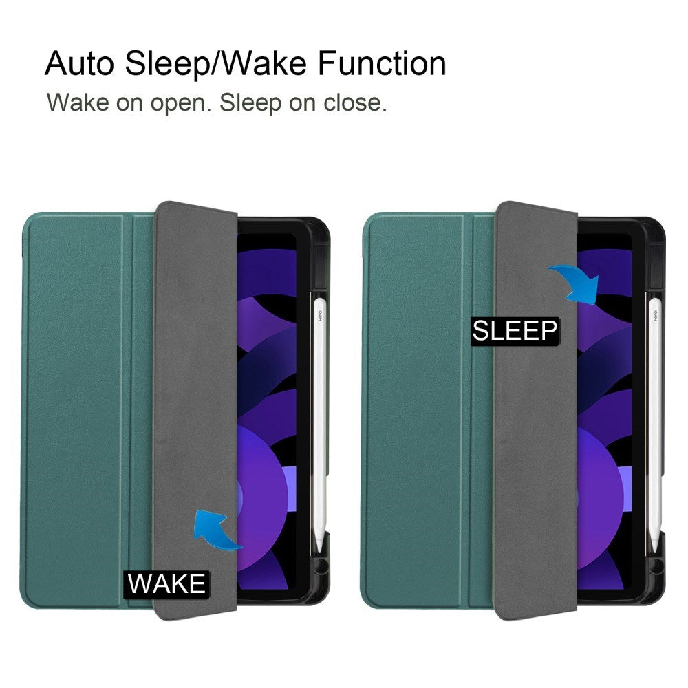EIDERWOOD iPad Air 11" (2025 / 2024) Litchi Tri-Fold Leather Flip Cover m. Apple Pencil Holder - Grønn