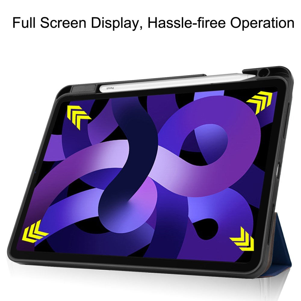 EIDERWOOD iPad Air 11" (2025 / 2024) Litchi Tri-Fold Leather Flip Cover m. Apple blyantholder - mørkeblå