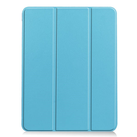 EIDERWOOD iPad Air 11" (2025 / 2024) Litchi Tri-Fold Leather Flip Cover m. Apple blyantholder - lyseblå