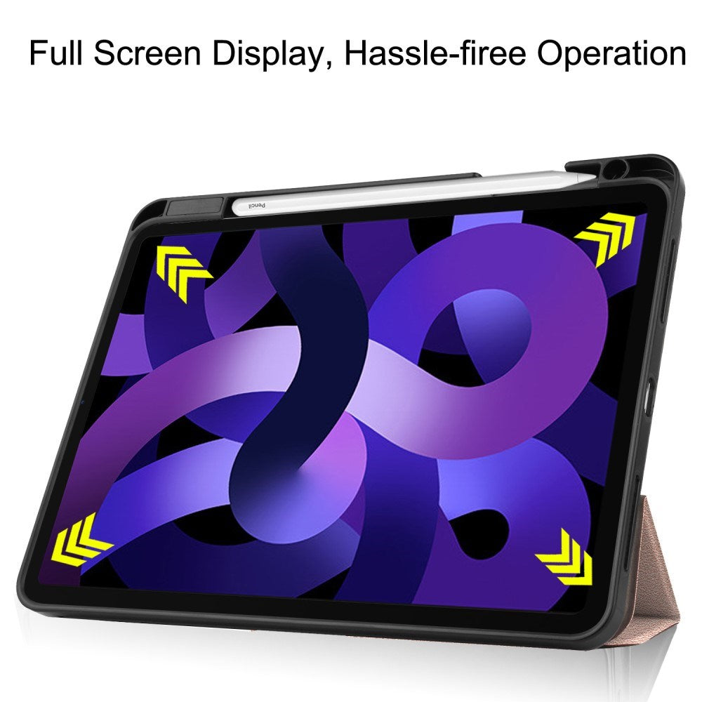 EIDERWOOD iPad Air 11" (2025 / 2024) Litchi Tri-Fold Leather Flip Cover m. Apple Pencil Holder - Rose Gold