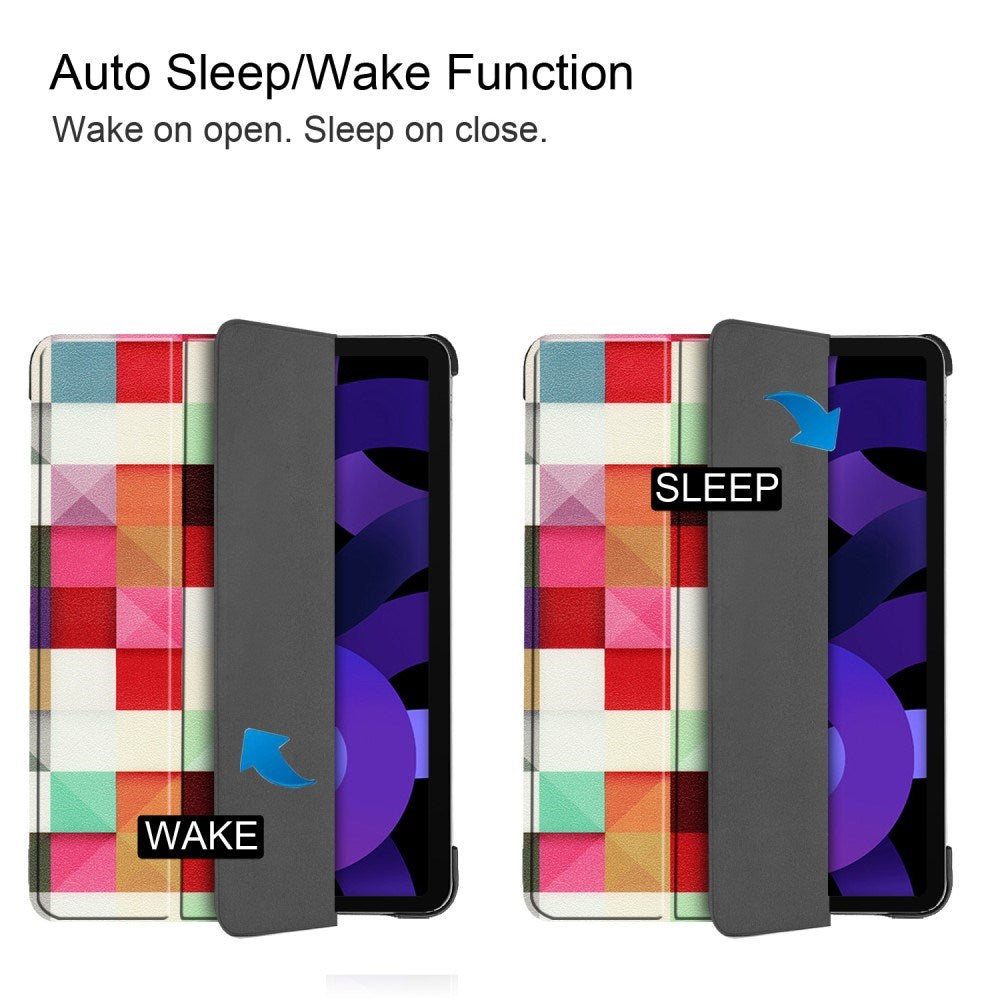 EIDERWOOD iPad Air 11" (2025 / 2024) Tri-Fold Kunstlæder Flip Cover m. Vågeblus Funktion - Farverige Firkanter