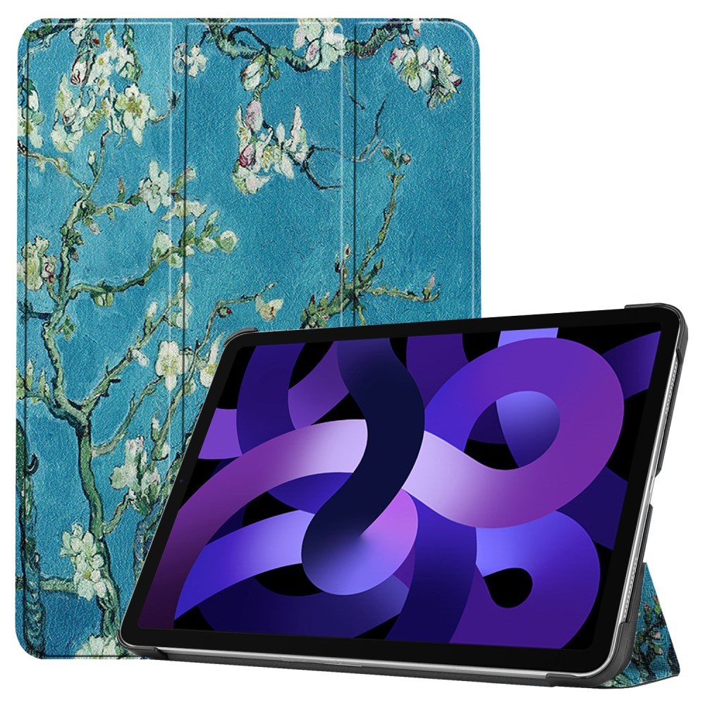 EIDERWOOD iPad Air 11" (2025 / 2024) Tri-Fold Kunstlæder Flip Cover m. Vågeblus Funktion - Hvide Blomster