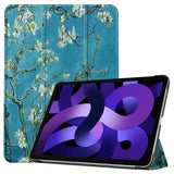 EIDERWOOD iPad Air 11" (2025 / 2024) Tri-Fold Kunstlæder Flip Cover m. Vågeblus Funktion - Hvide Blomster
