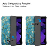 EIDERWOOD iPad Air 11" (2025 / 2024) Tri-Fold Kunstlæder Flip Cover m. Vågeblus Funktion - Hvide Blomster